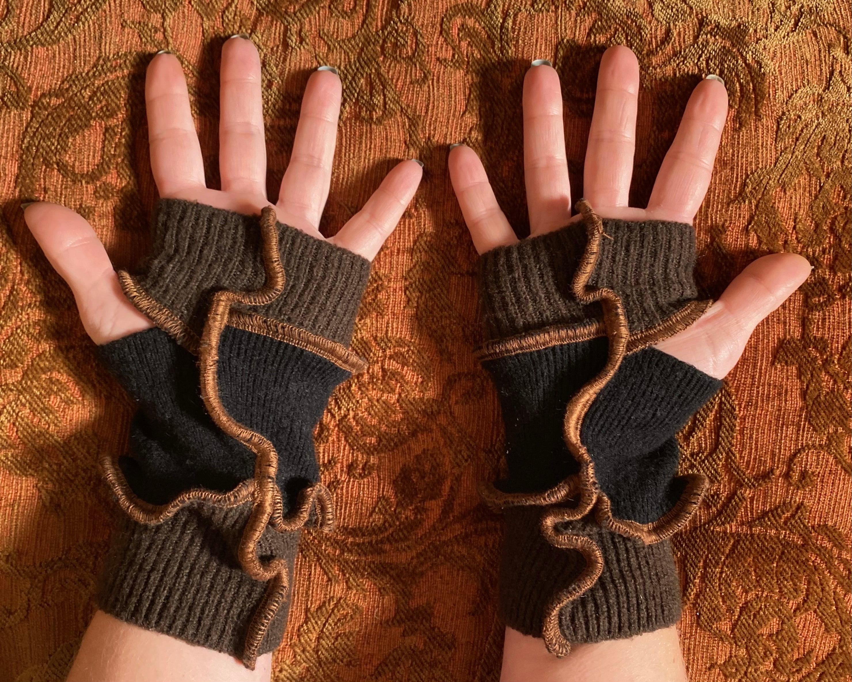 Brown and black earthtone cashmere armwarmers