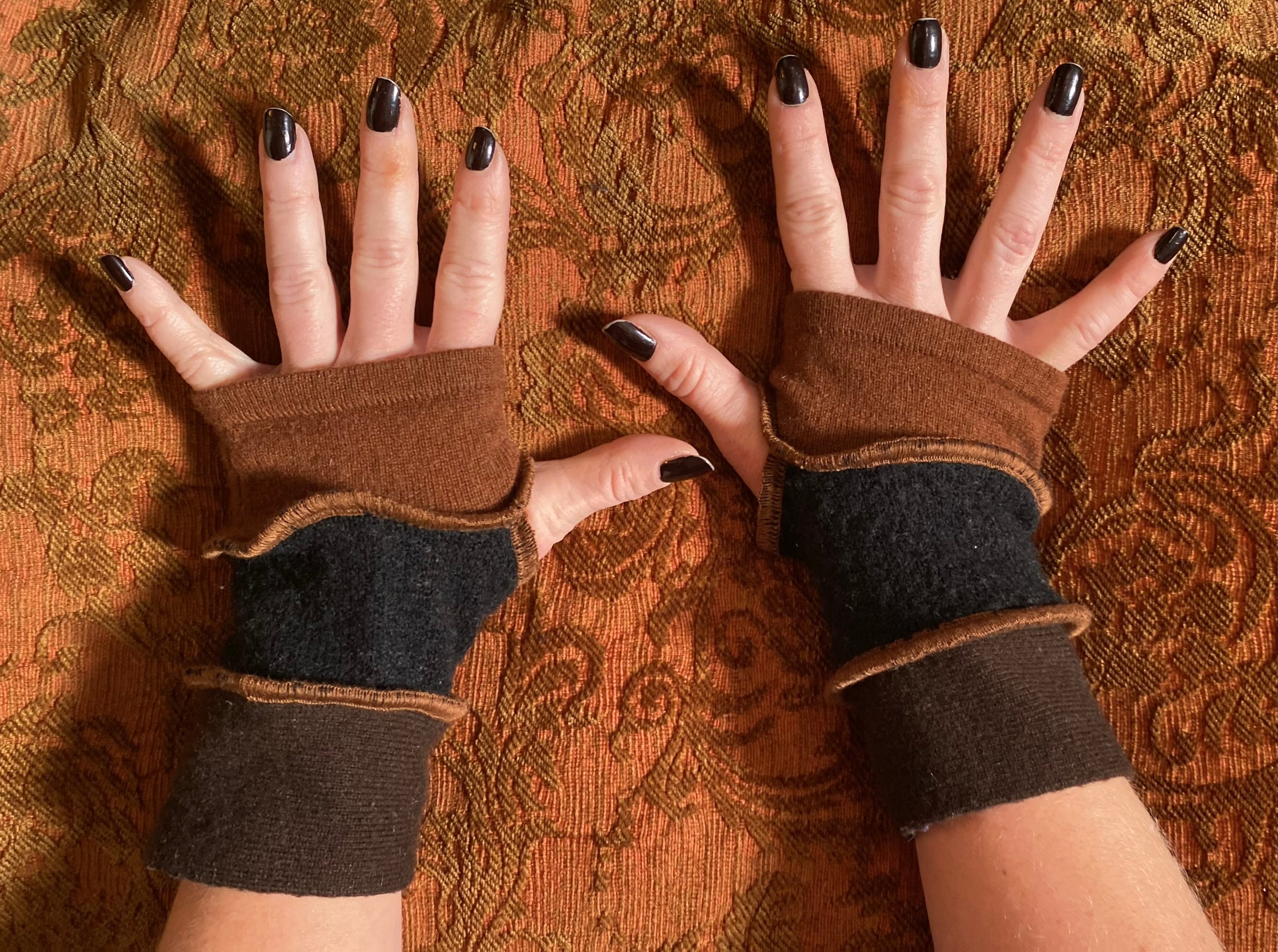 Darker earth tone cashmere arm warmers