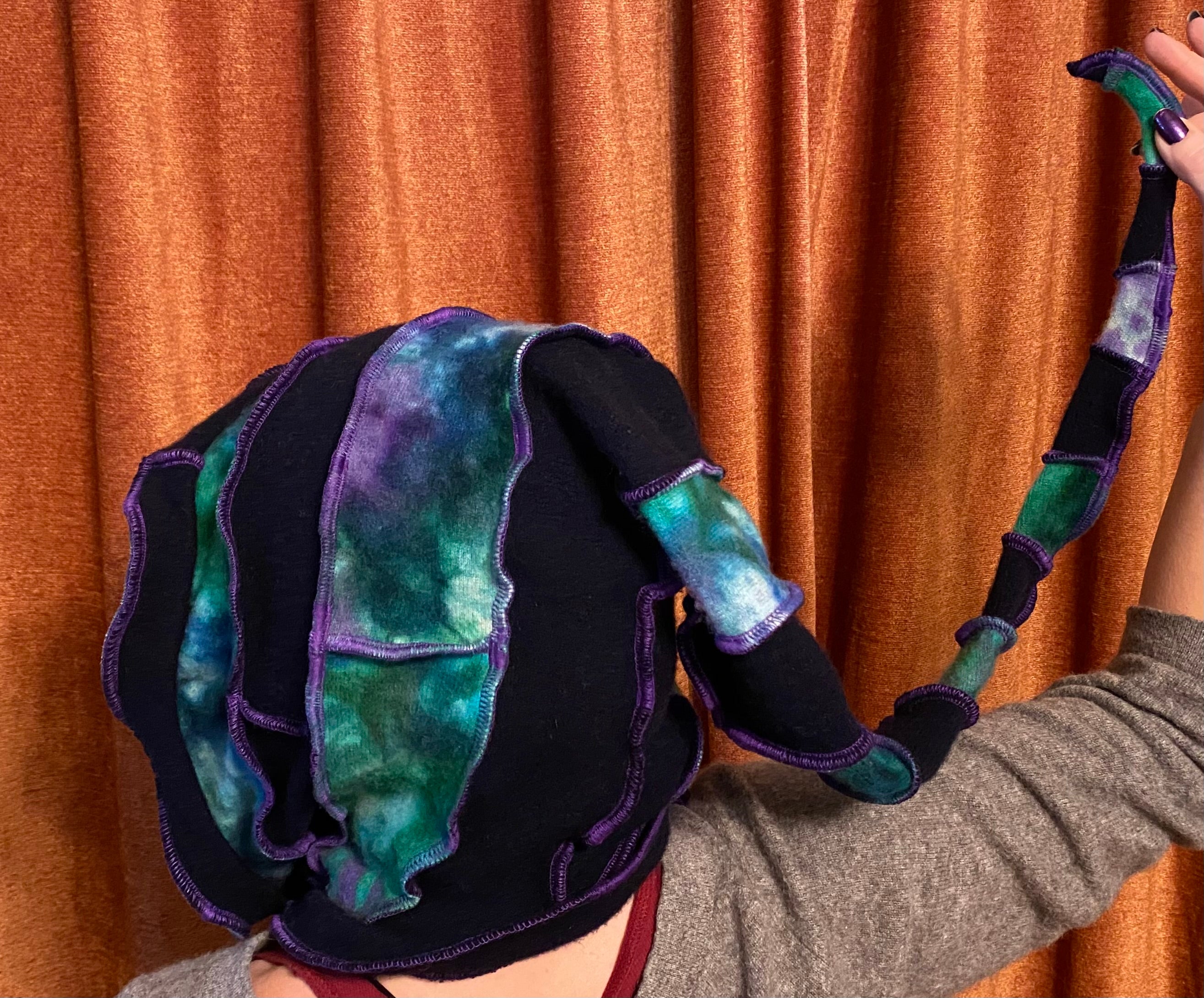 Green and purple tiedye cashmere hood dye hood