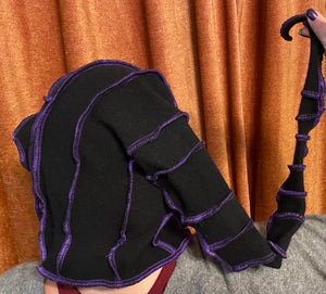 Black cashmere hood with purple thread accents