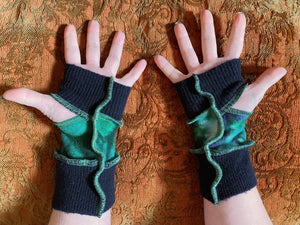 Black and marbled greens cashmere arm warmers