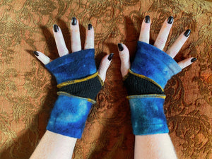 Handdyed marbled blue cashmere armwarmers (small-ish)