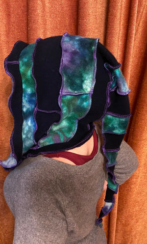 Green and purple tiedye cashmere hood dye hood