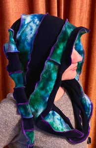 Green and purple tiedye cashmere hood dye hood