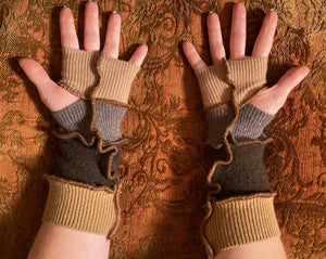 Earthtone Brown’s and tan cashmere arm warmers